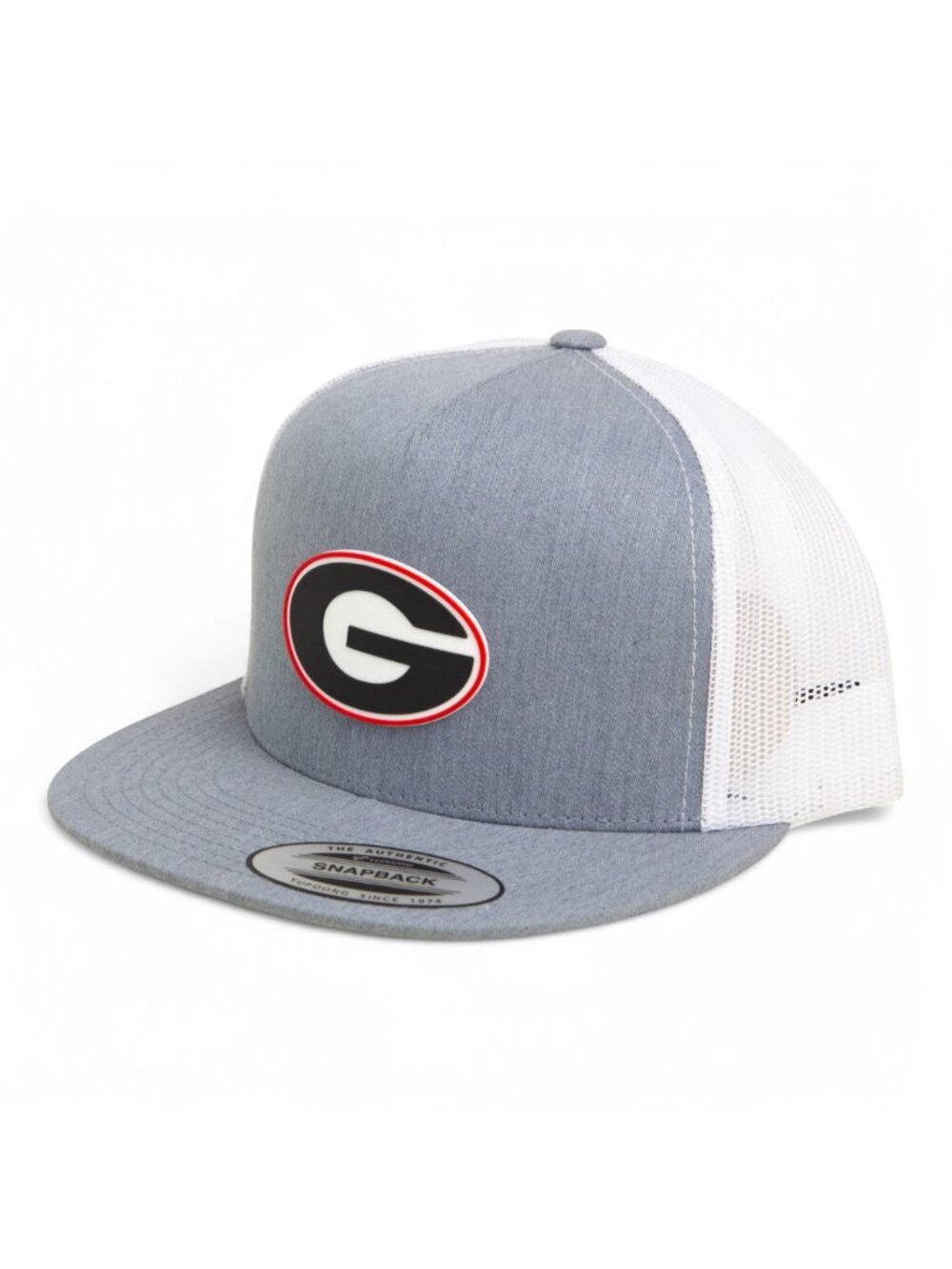 Georgia Bulldogs Power G 3D YP Snapback Flat Bill Trucker Hat- Heather Grey/ WHT